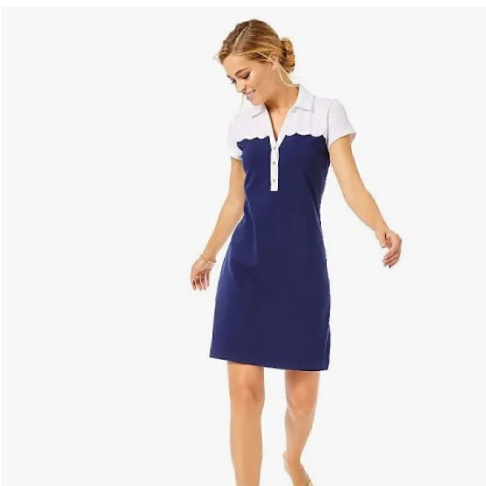 Lilly Pulitzer Navy White Scallop Trim Collared Polo Dress Women’s S Golf Dress